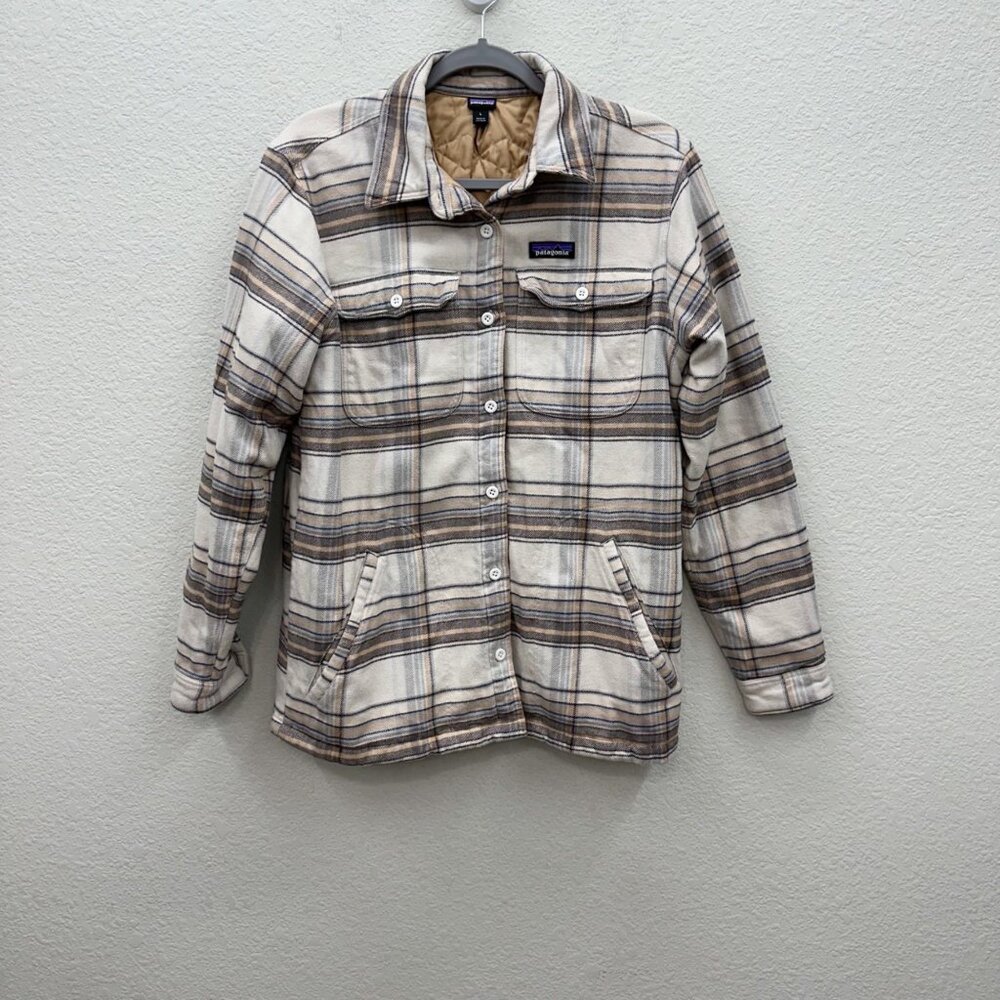 Patagonia Insulated Fjord Organic Flannel Quilt Lined Shacket Shirt Womens Large